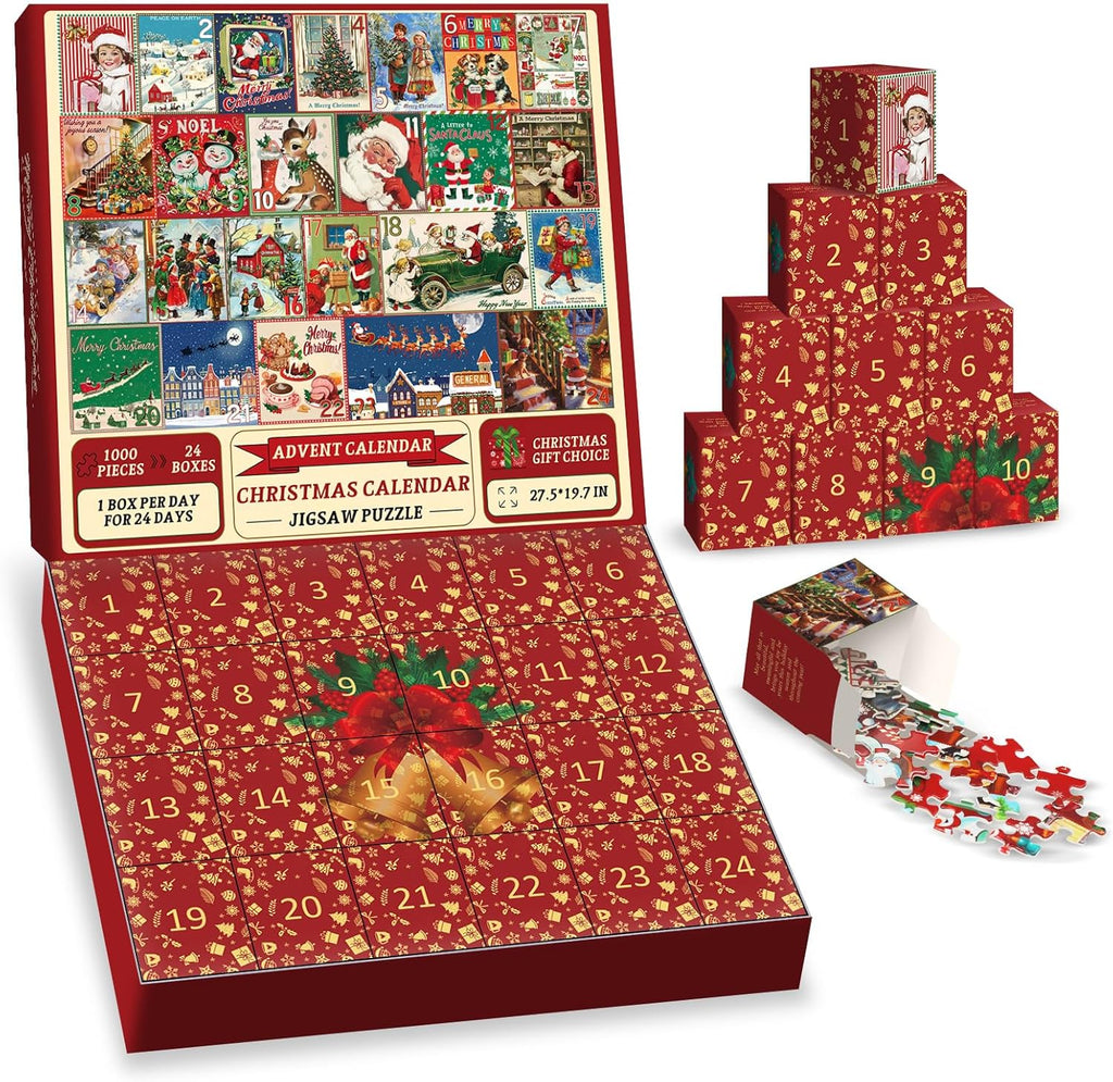 Skiennix Christmas Advent Calendar Puzzle - 1000 Piece Holiday Countdown Jigsaw for Adults
