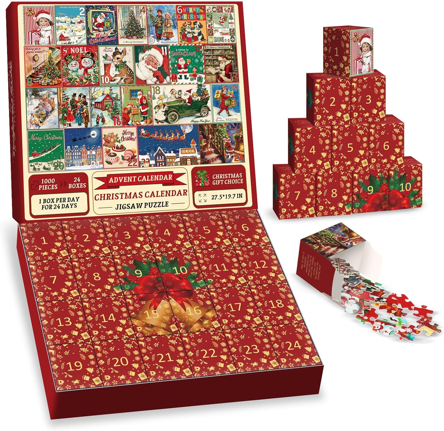 Skiennix Christmas Advent Calendar Puzzle - 1000 Piece Holiday Countdown Jigsaw for Adults