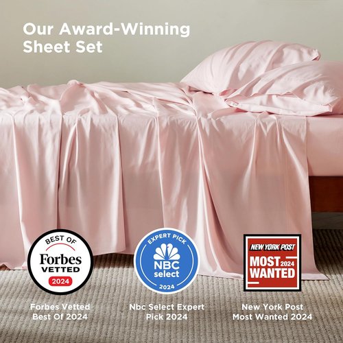Bedsure Cooling California King Sheet Set - Breathable Rayon from Bamboo, Soft & Silky, Deep Pocket, Pink