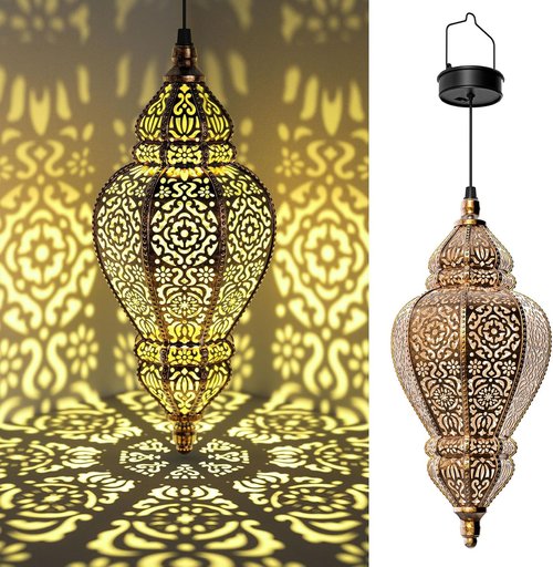 Hapjoy Moroccan Solar Lanterns - Waterproof Outdoor Garden Decor | Bidirectional Gold Design (1, Gold)
