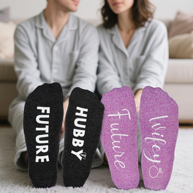 ONEHAUS Engagement Gifts for Couples, Fiance Gifts for Her Him Newly Engaged Gift Ideas for Women, Engagement Present Party Decorations Mr and Mrs, Wine Whiskey Glasses Set Socks for Fiance Fiancee