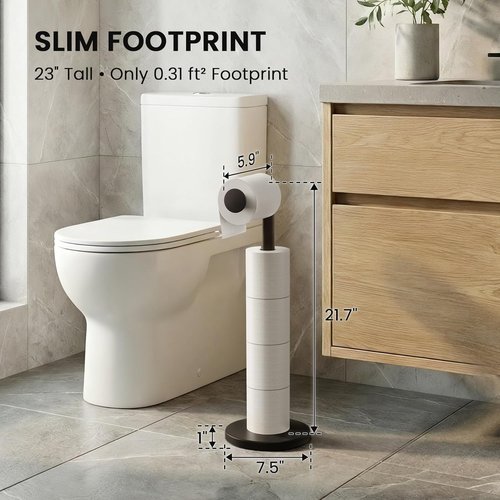 Cesun Toilet Paper Holder - Free Standing Matte Black Design with Heavy Weighted Base & Non-Slip Feature