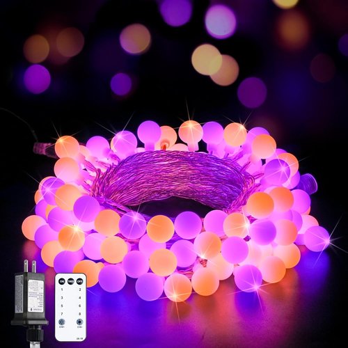 JMEXSUSS 100 LED Globe String Lights - 33ft Indoor/Outdoor Fairy Lights with Remote & 8 Modes | Orange & Purple