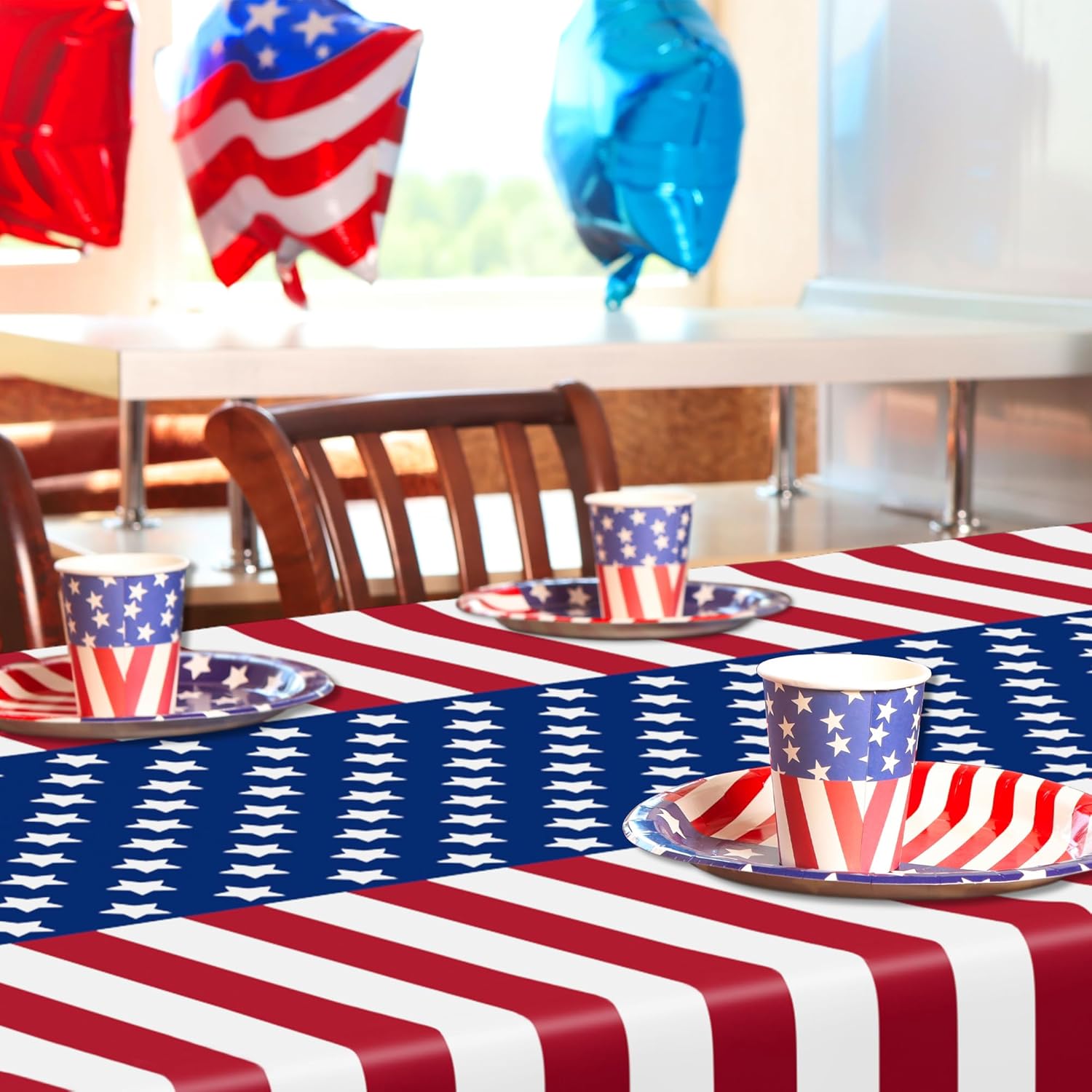 4th of July Tablecloths by [Brand Name] - 108" x 54" Rectangle Plastic in Red, White & Blue | Patriotic Party Decor