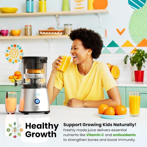 Eurolux Electric Citrus Juicer - Premium Stainless Steel One-Touch Squeezer for Oranges, Lemons & Limes | Quiet & Easy to Clean Kitchen Appliance