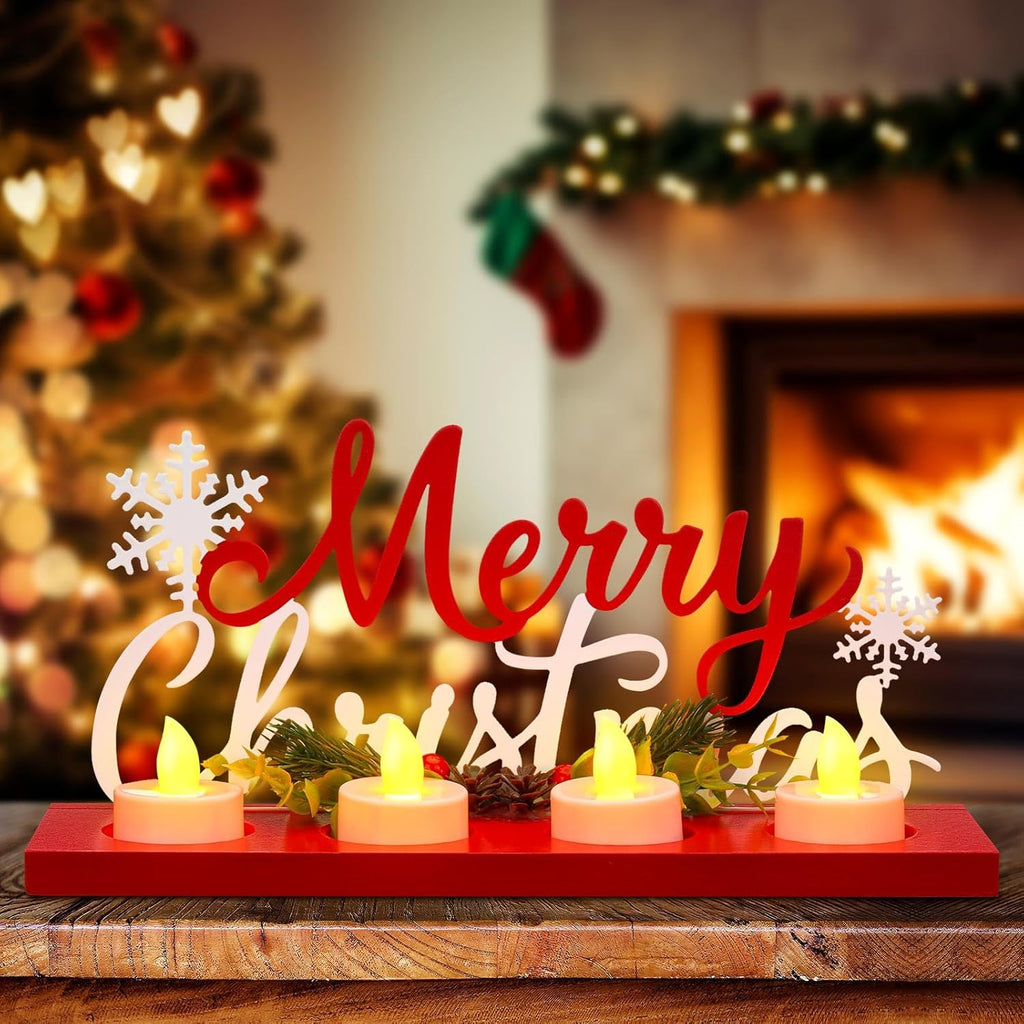 Rossesay Flameless Tea Light Candle Stand - Merry Christmas Table Centerpiece Decoration | Perfect Holiday Gift
