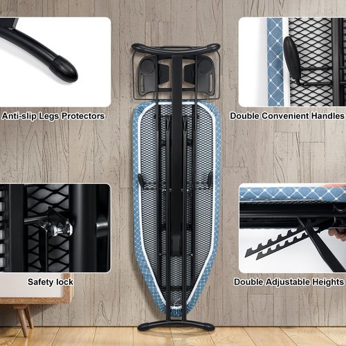 Duwee Deluxe Ironing Board - Full Size 17"x46" with Steam Iron Rest & Heat Resistant Cover