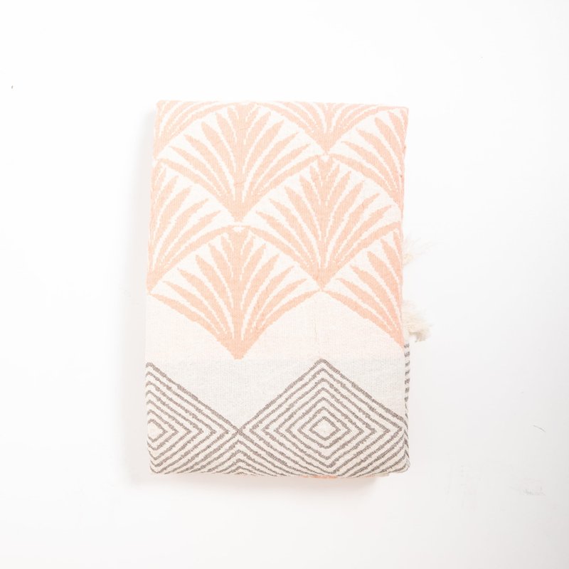 MylasaHome Premium Cotton Throw Blankets – 70x50 Inch, Fabric with Elegant Geometric Pattern – Perfect for Living Room, Bedroom and Home Decor (Peach)