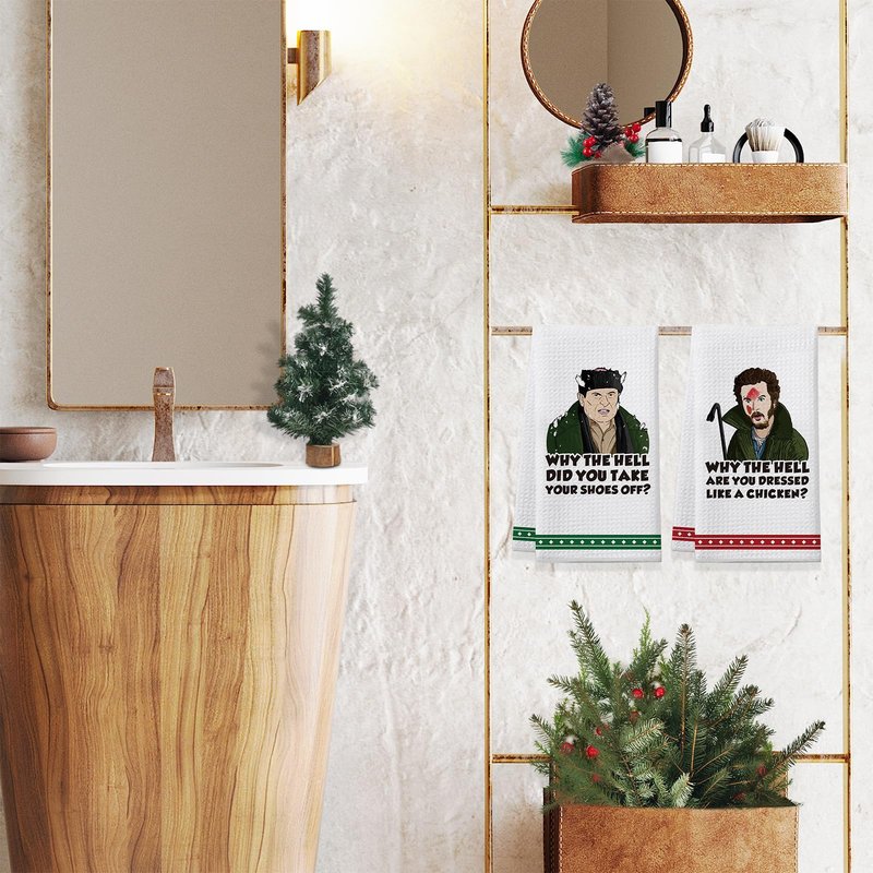 Home Alone Kitchen Towels, 2 Pack Funny Christmas Dish Towels, Home Alone Merchandise Gifts, Holiday Kitchen Bathroom Decor, Xmas Hand Towels, White Elephant Gifts for Christmas Stocking Stuffers