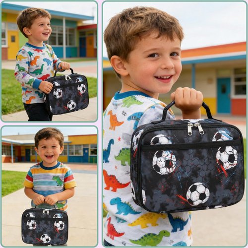 CAMTOP Kids Soccer Lunch Box Boys Girls Insulated Lunch Cooler Bag Reusable Lunch Tote Kit for School Travel