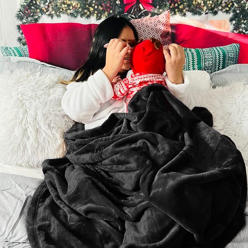 Bedsure GentleSoft Fleece Bed Blanket - Oversized Cozy Microfiber in Black, 120x120 Inches for Ultimate Comfort