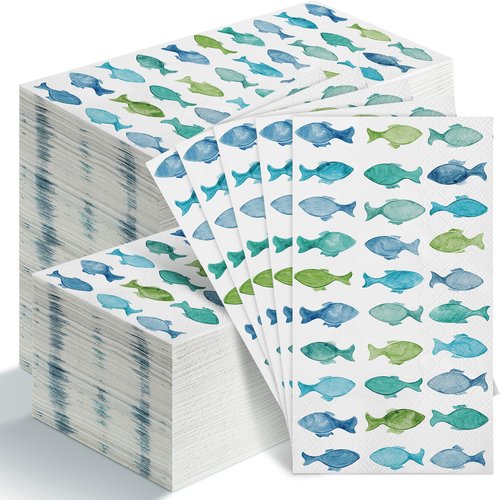 Seajan 200 Pcs Fish Paper Guest Napkins Disposable Hand Towels for Bathroom Paper Disposable Guest Towels Napkins for Spring and Summer Wedding Bathroom Birthday Dinner Party