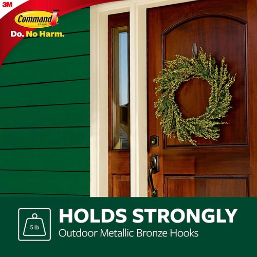 Command Outdoor Large Bronze Hooks - Damage-Free, Weather Resistant | Holds 5 lb, 3 Hooks, 4 Strips