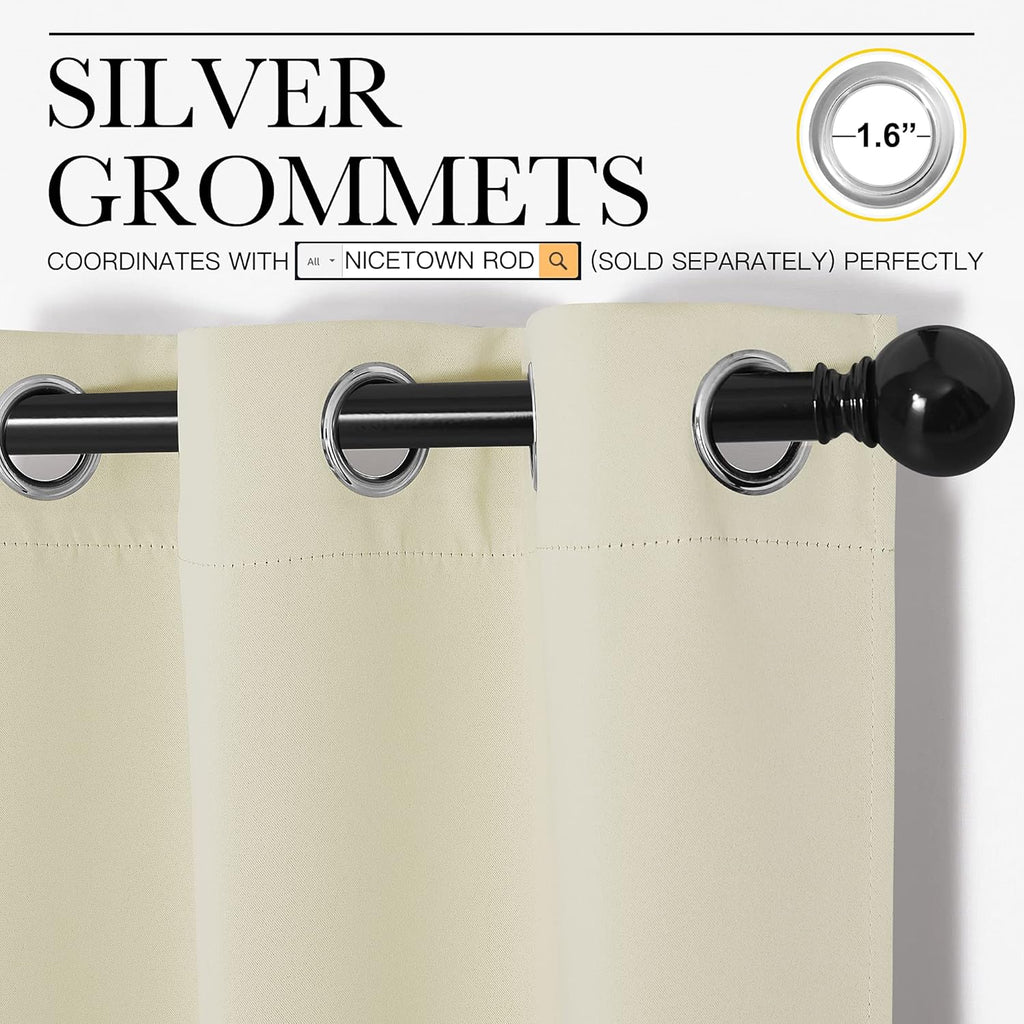 NICETOWN Room Darkening Curtain Panels - Thermal Insulated Grommet Drapes for Windows | Beige, 2 Panels (W34 x L45)