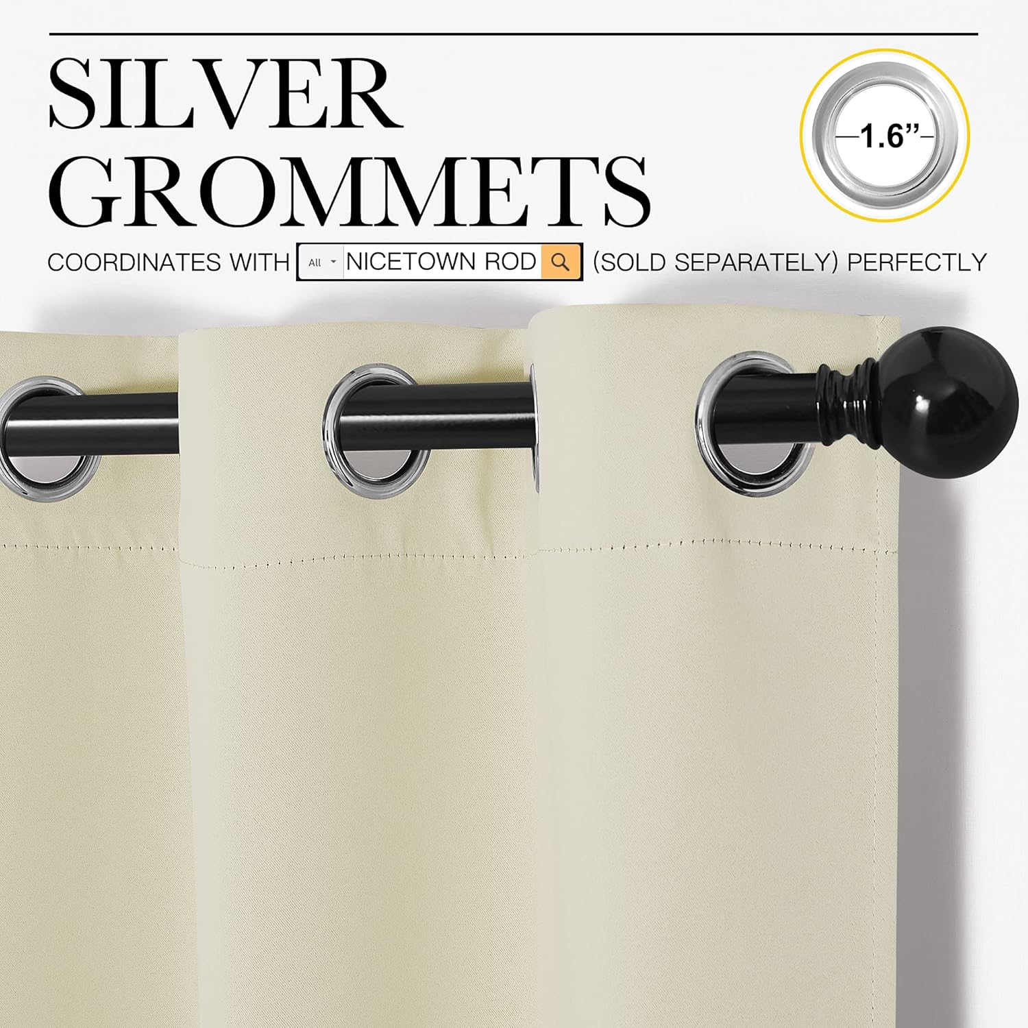 NICETOWN Room Darkening Curtain Panels - Thermal Insulated Grommet Drapes for Windows | Beige, 2 Panels (W34 x L45)