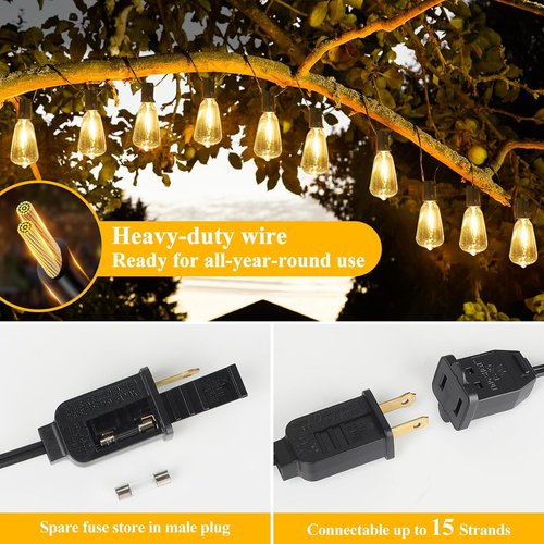 Brightever LED Outdoor String Lights - 100FT Patio Lights with 52 Shatterproof Vintage Bulbs | Waterproof & Dimmable for Garden, Deck, Balcony