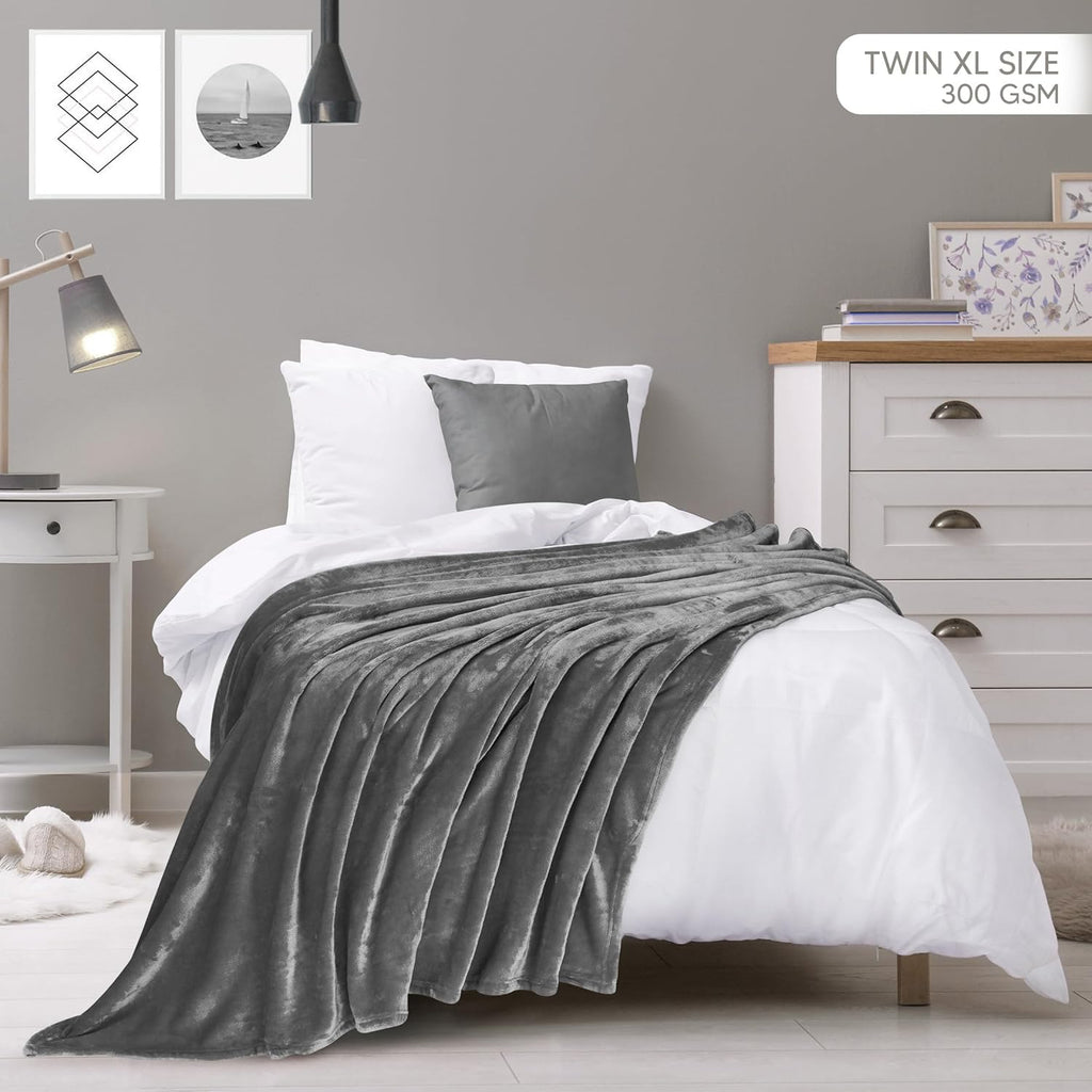Utopia Bedding Fleece Blanket - Twin XL Grey 300GSM Luxury Soft Microfiber | Anti-Static & Cozy (90x76 Inch)