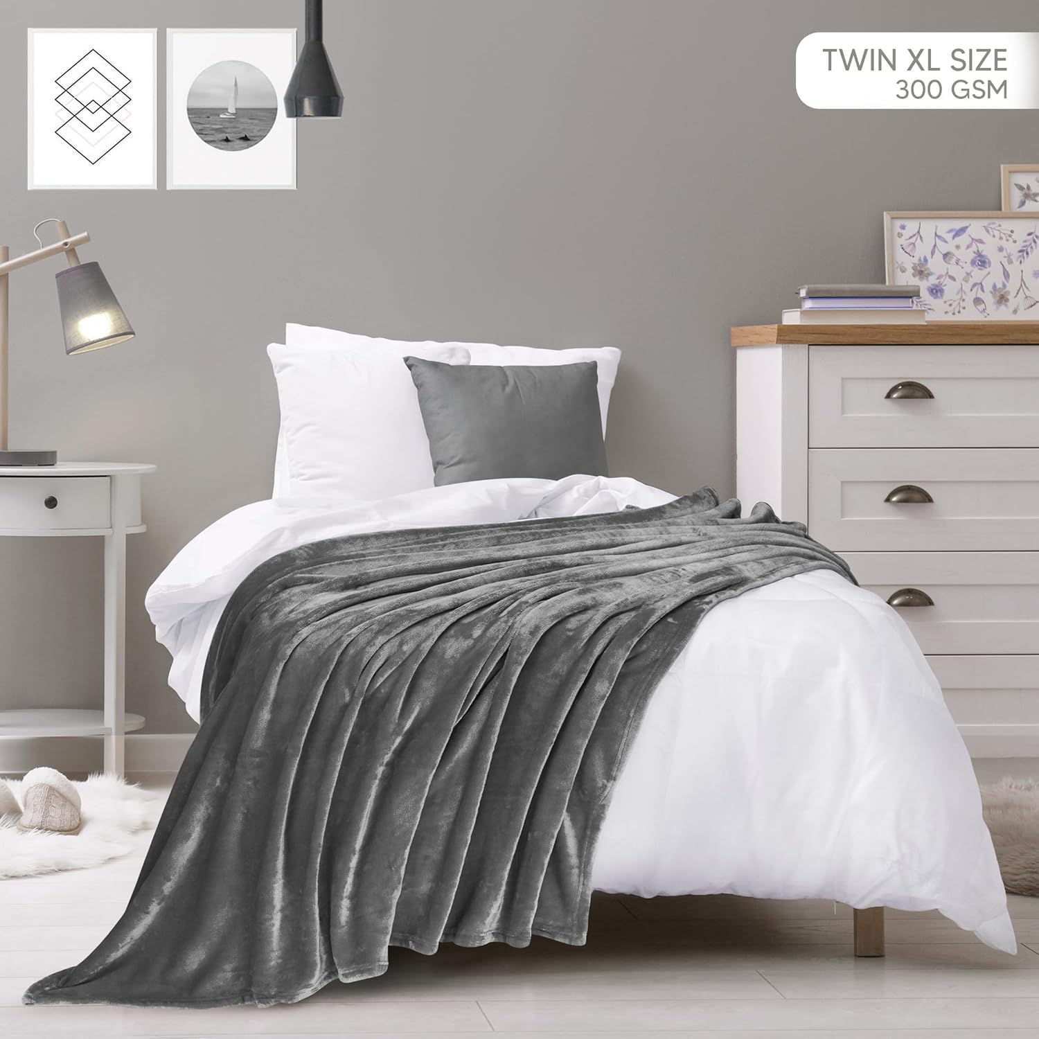Utopia Bedding Fleece Blanket - Twin XL Grey 300GSM Luxury Soft Microfiber | Anti-Static & Cozy (90x76 Inch)