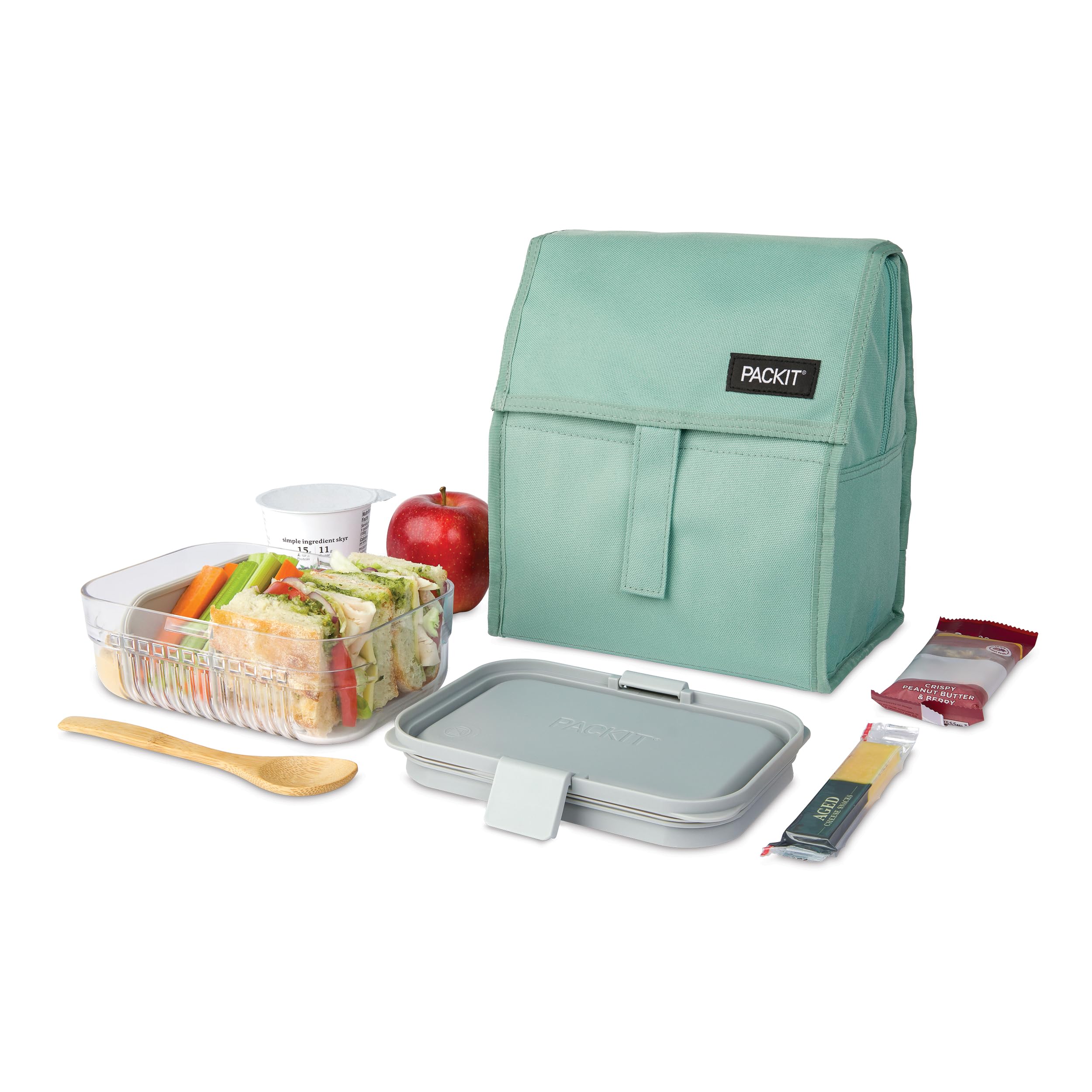 PackIt® Freezable Lunch Bag, Sage, Built with ECOFREEZE® Technology, Foldable, Reusable, Zip and Fold Closure with Buckle Handle, Designed for Work Lunches and Fresh Lunch On the Go