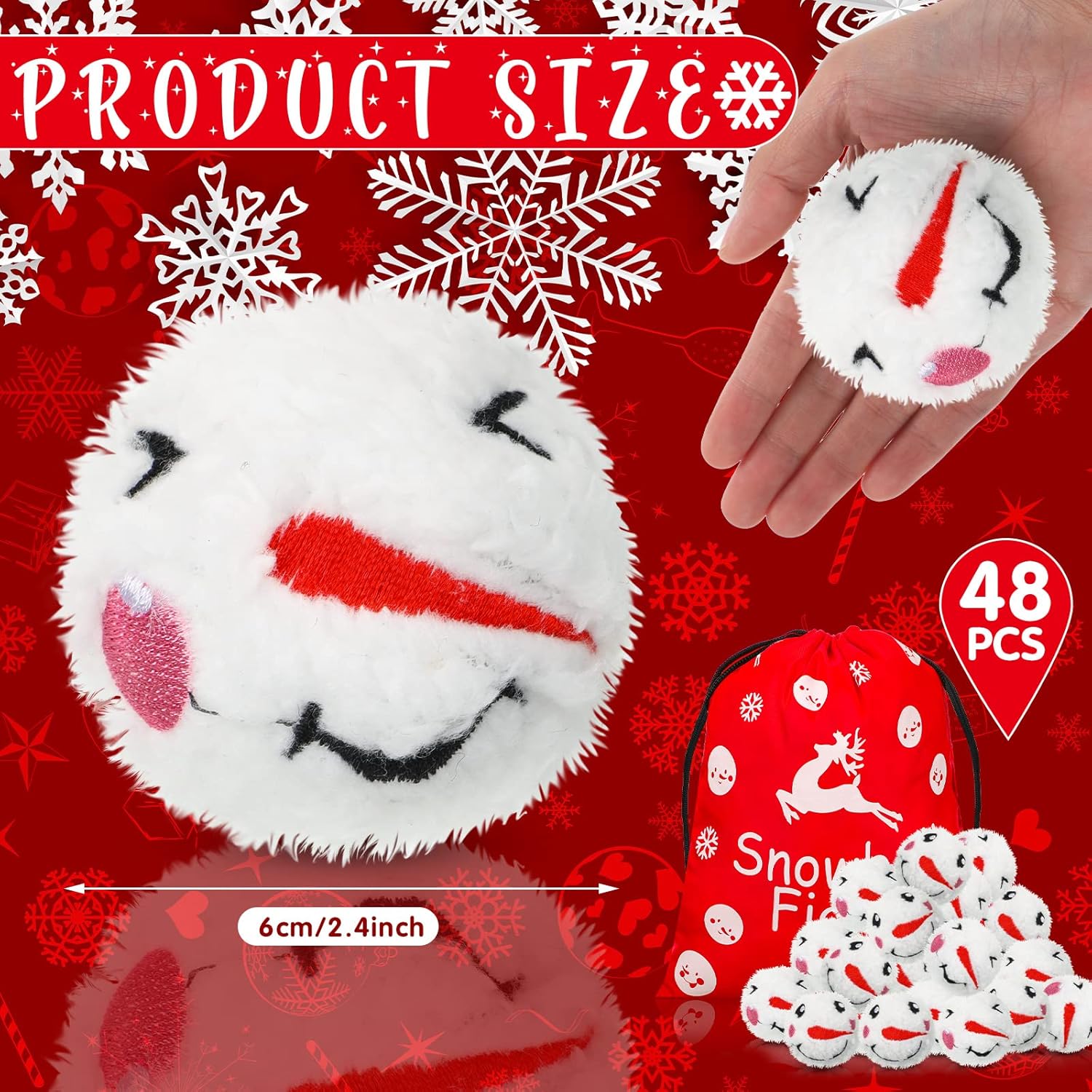 Skiennix 48-Piece Christmas Snowball Set - 2.4-Inch Plush Snowman Balls for Winter Decor | 2 Styles