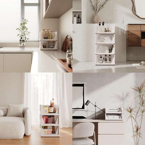 Pinkpum 5 Pack Stackable Plastic Storage Closet Organizers and Storage Bins Drawer Shelf Storage Container for Wardrobe Cupboard Kitchen Bathroom Office White