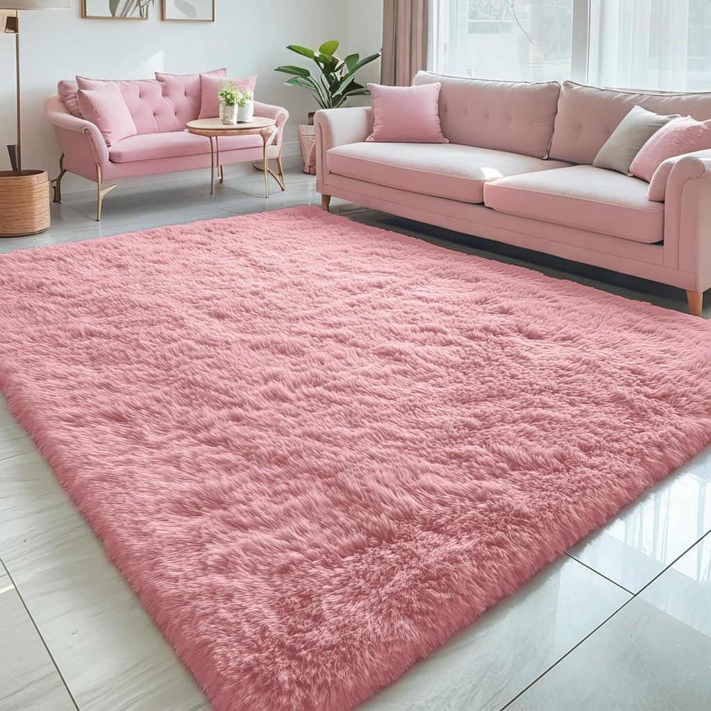 OLANLY Large Area Rug - Soft Fluffy Shaggy Carpet for Living Room & Bedroom | 5x8, Pale Pink
