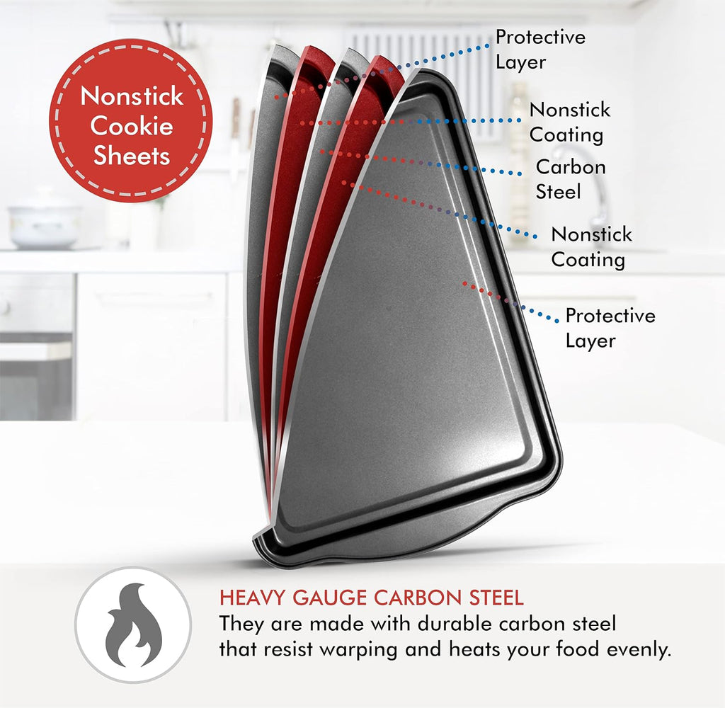 Perlli Non-Stick Baking Sheets - 3-Piece Carbon Steel Set for Cakes & Cookies | BPA-Free, Various Sizes