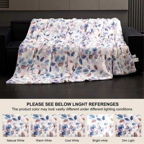 Cyusri Print Cooling Comforter Set 2Pcs Breathable Cool Twin Size Bedding Set with 1 Pillowcase Leaf Pattern Silky Cold Quilt, Blue 68"x90"