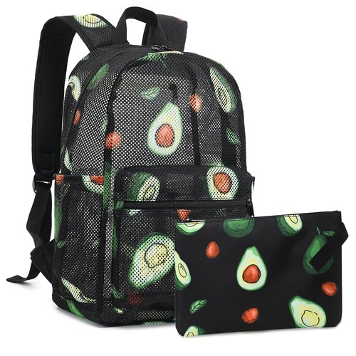 Dezcrab Avocado Mesh Backpack for Girls, Kids Teens School Backpacks Women Bookbags Semi-transparent Beach Backpacks