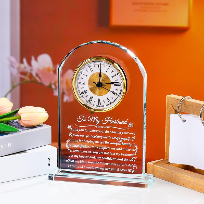 Arikyrist Gifts for Husband from Wife Romantic Anniversary Wedding Gift for Men Glass Clock to My Husband Birthday Ideas Crystal I Love You Keepsakes on Valentine's Fathers Day Christmas Home Decor