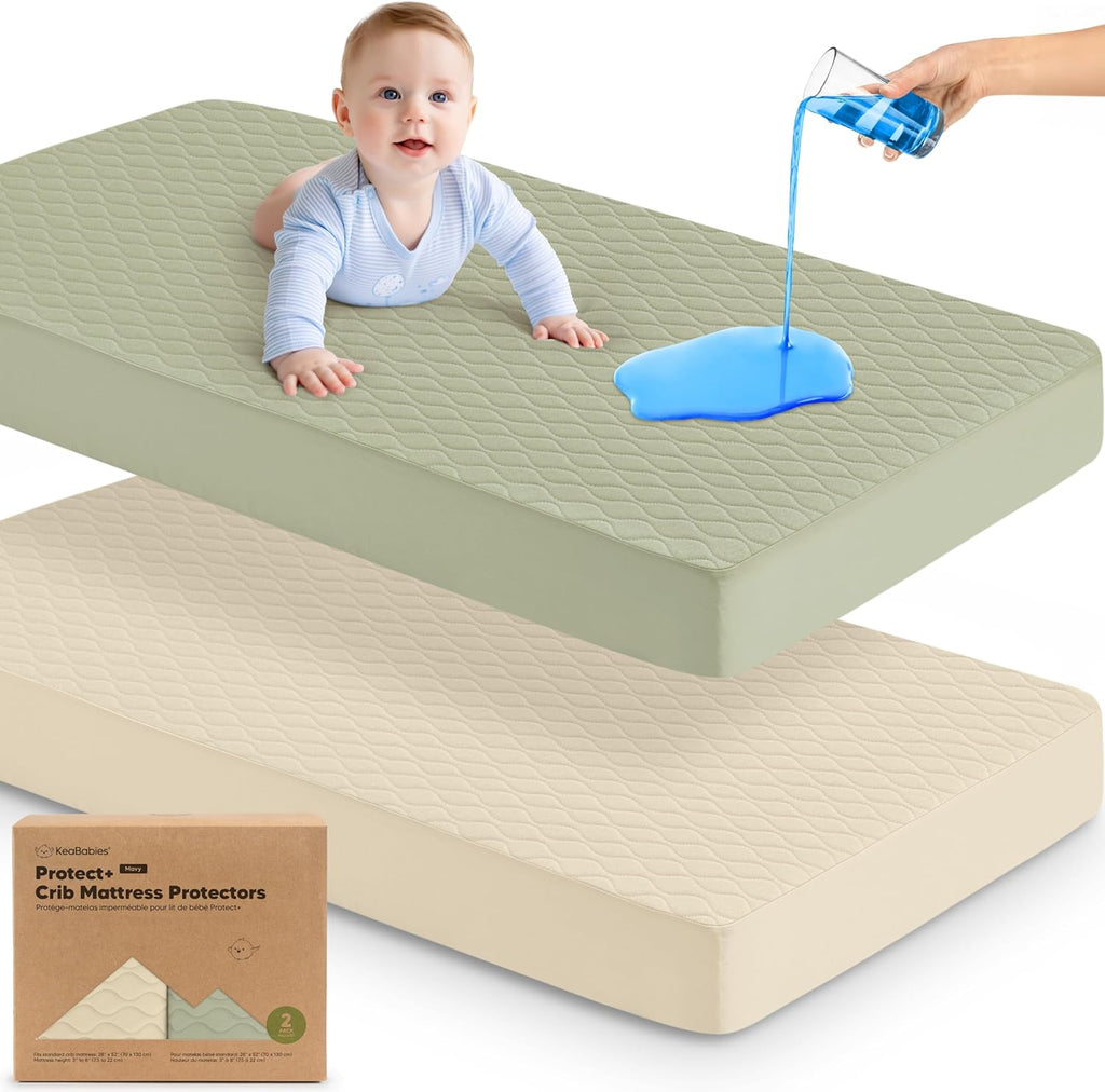 Skiennix 2-Pack Waterproof Crib Mattress Protector - Soft Quilted Cotton, 52" x 28", Machine Washable, Easy Fit