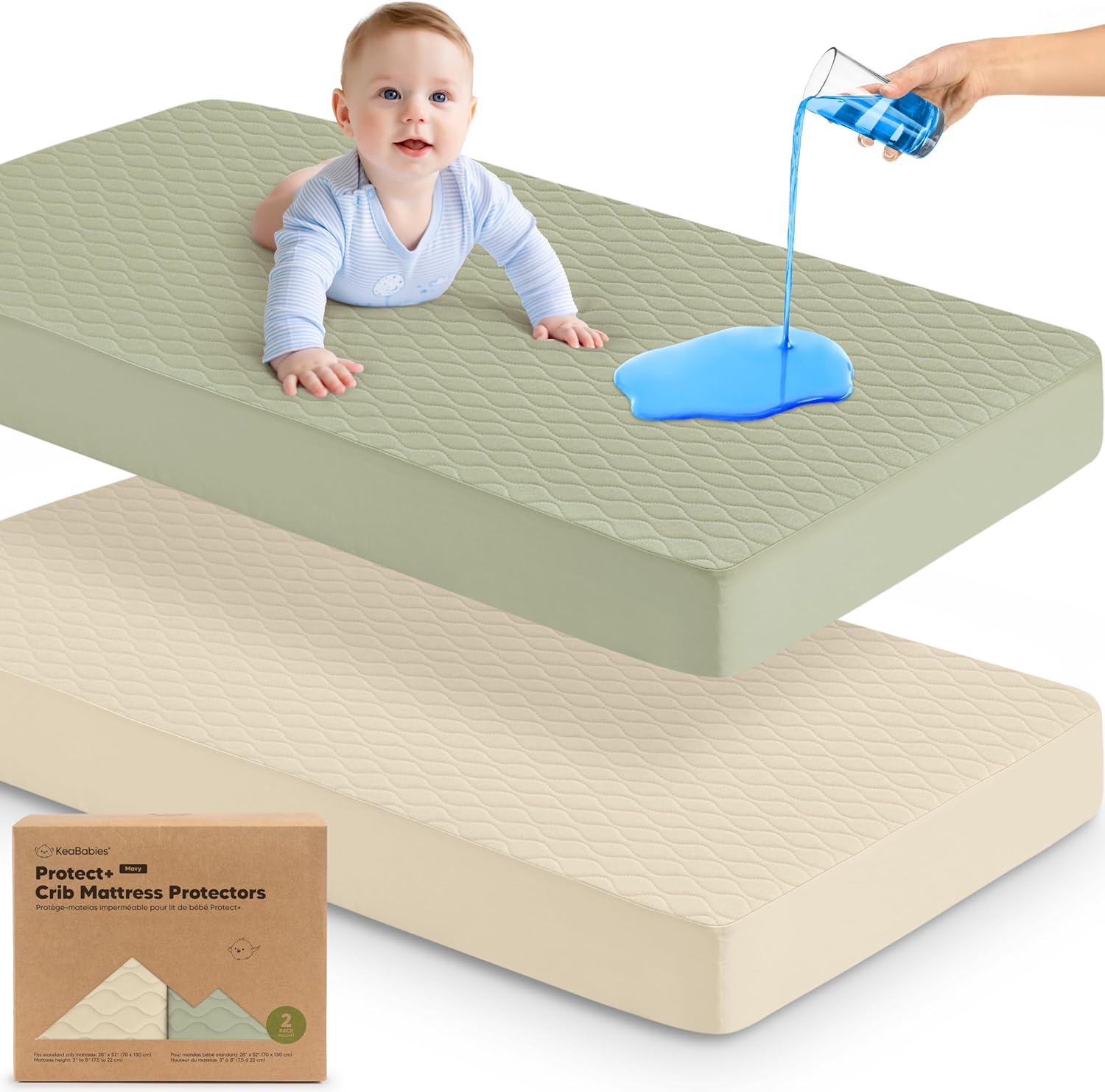 Skiennix 2-Pack Waterproof Crib Mattress Protector - Soft Quilted Cotton, 52" x 28", Machine Washable, Easy Fit