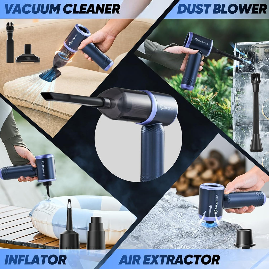 SakerPlus Car Vacuum Cleaner - 3 in 1 Cordless Handheld, 13000Pa High Power, Portable for Cars & Desktop