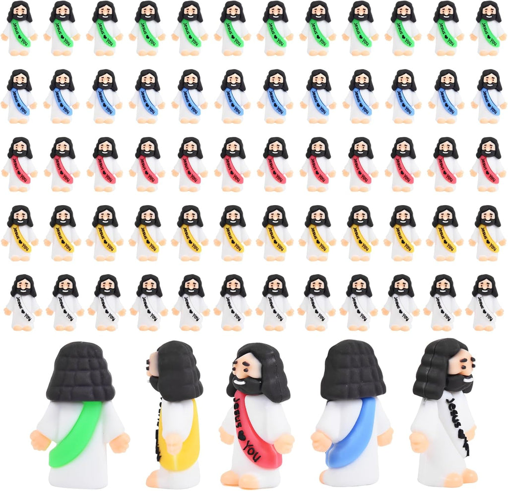 Nedeqi Mini Jesus Figurines - 60 PCS Pocket-Sized Rubber Jesus Figures for Religious Favors & Gifts