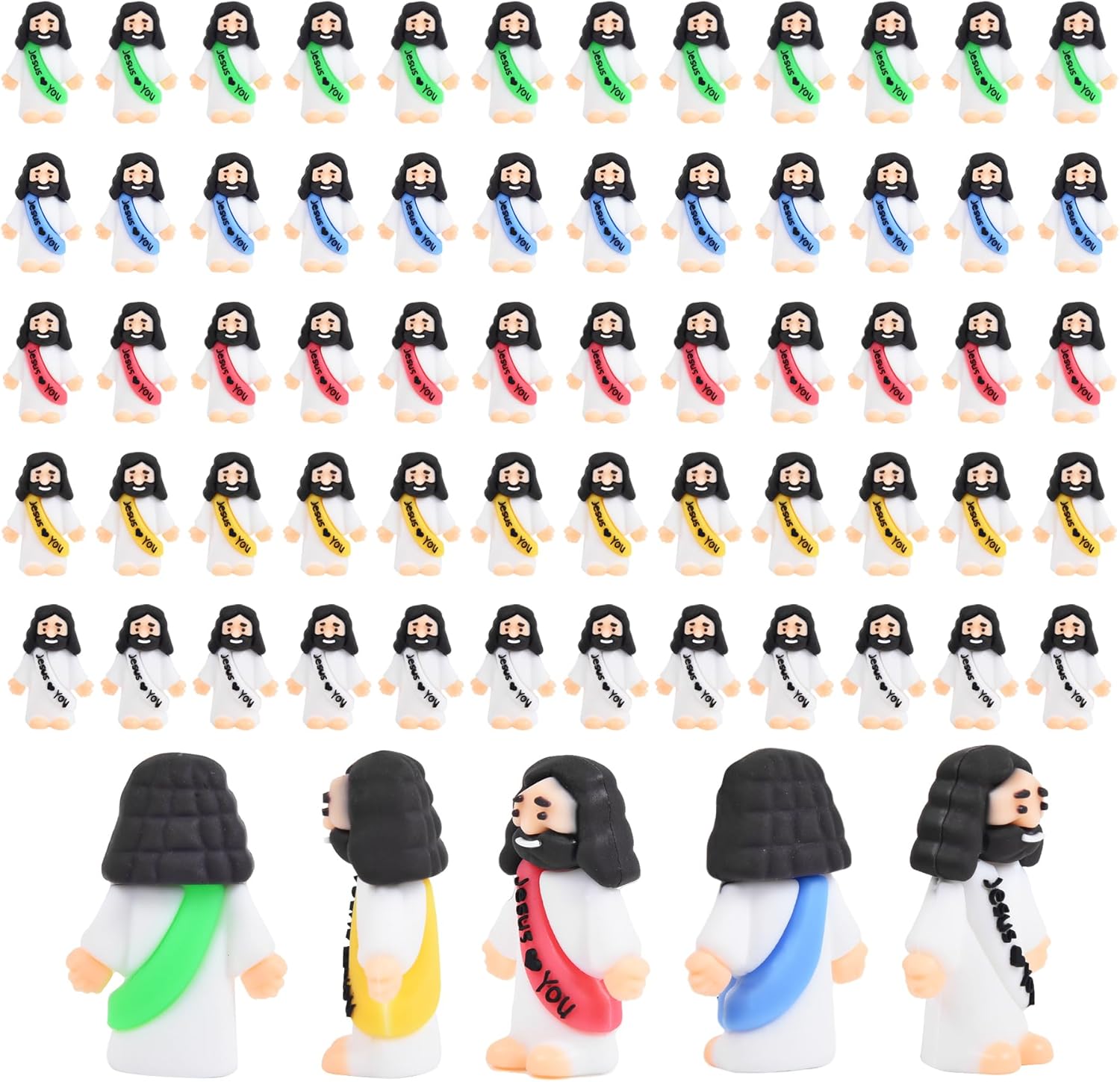 Nedeqi Mini Jesus Figurines - 60 PCS Pocket-Sized Rubber Jesus Figures for Religious Favors & Gifts