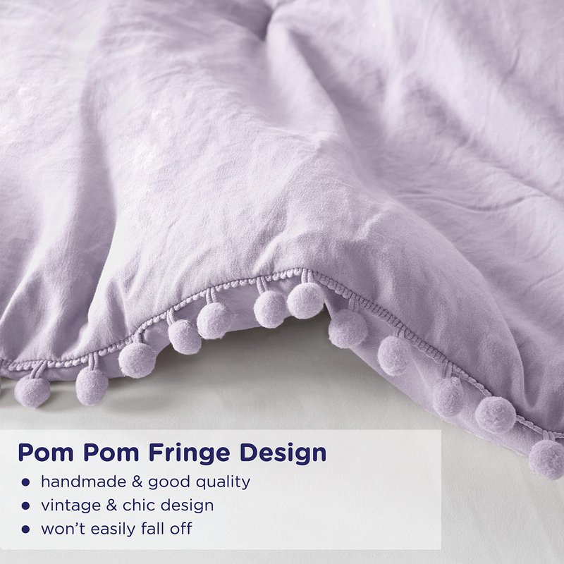 Codi Lavender Purple Boho Twin Comforter Set for Girls, Aesthetic Pom Fringe Design Cute Bedding, Soft Washed Microfiber Bed Sets, Lightweight Chic,1 Comforter & 1 Pillowcase