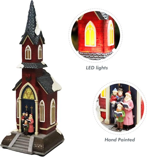 Moments In Time Christmas Village Red Church - LED Lights & 8 Classic Songs | Hand-Painted 15.6” Holiday Decor