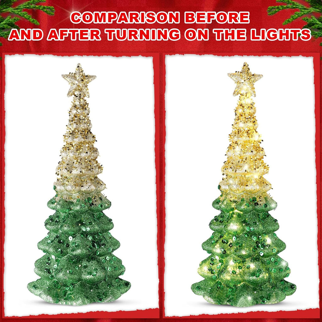 Regine Switzerland Mercury Glass Christmas Tree - Illuminated 11.6” Tabletop Decor | Battery Operated Festive Centerpiece (Gold)