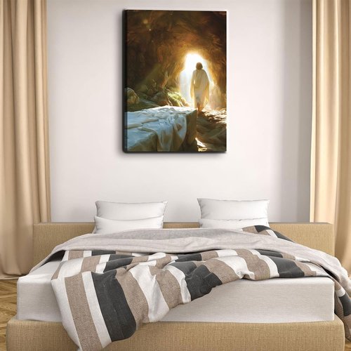 Jesus Canvas Wall Art - Resurrected Savior Leaves the Tomb | Christian Decor for Home & Church - 12x16 Inches