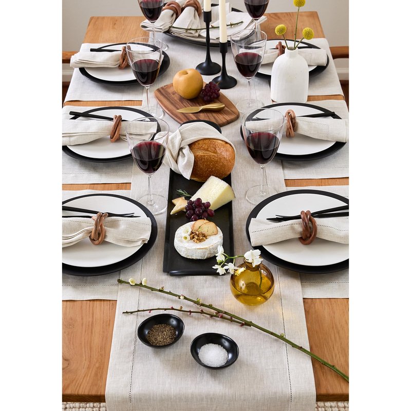 Solino Home Linen Light Natural Table Runner 120 Inches Long - 100% Pure Linen 16 x 120 Inch Table Runner for Spring, Easter, Mothers Day - Classic Hemstitch