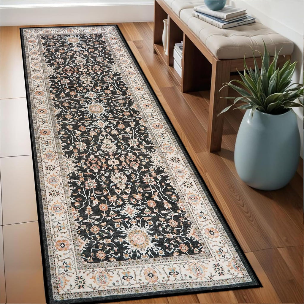 TOPRUUG Washable Runner Rug - Non-Slip, Stain-Resistant, Waterproof Carpet | 2x6 Black for Hallway, Kitchen, Living Room