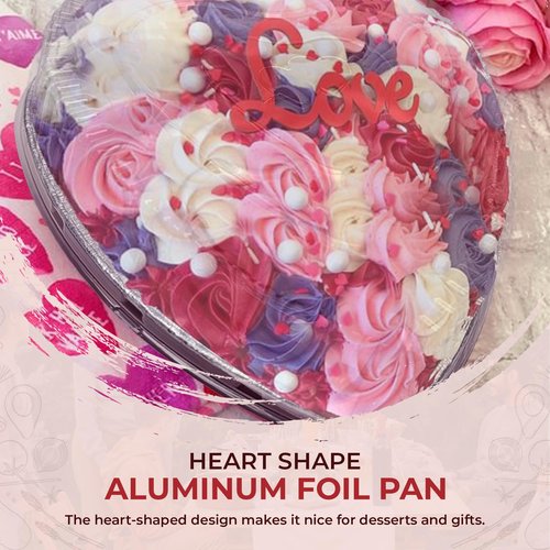 KitchenDance 8 Inch Disposable Heart Shaped Aluminum Cake Pans Without Lids - Heart Shaped Cake Tins for Baking - Romantic Heart Shaped Foil Pans Ideal for Valentine's Day & Special Occasions - 339NL
