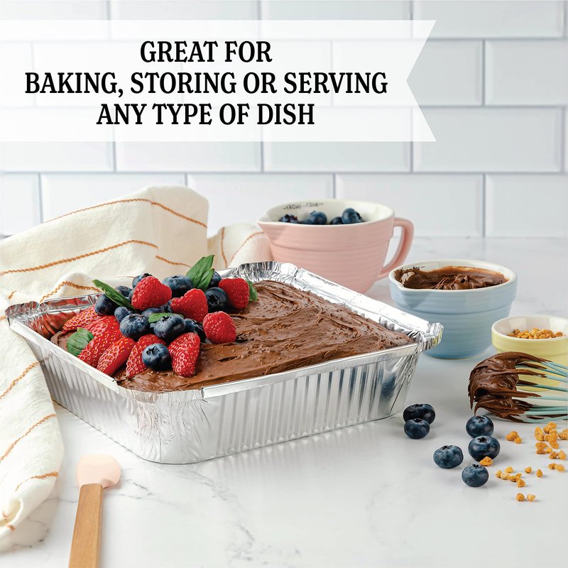 PLASTICPRO Disposable 9'' X 9'' X 2'' Inch Square Aluminum Tin Foil Baking Pans Bakeware - Cookware Perfect for Baking Cakes, Breads, Brownies, Bread, Meatloaf, Lasagna, Pack of 50