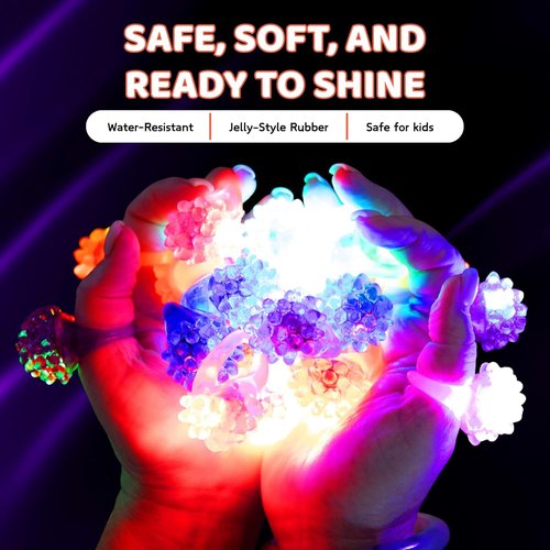 Kangaroo LED Light-Up Rings - 24 Pack Colorful Flashing Finger Lights for Kids' Parties & Raves