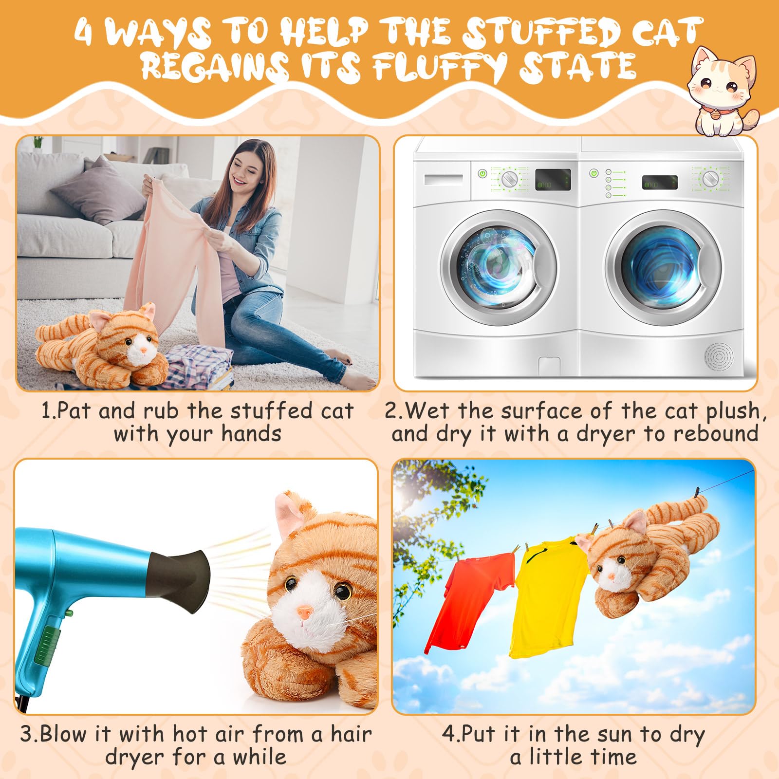 Libima 16 Inch 1.5 Lbs Weighted Cat Stuffed Animals Realistic Kitten Weighted Plush Toy Soft Fluffy Comfort Orange Cat Plushie Pillow for Adults Kids Youth Birthday Bed Car Home Decor Gift