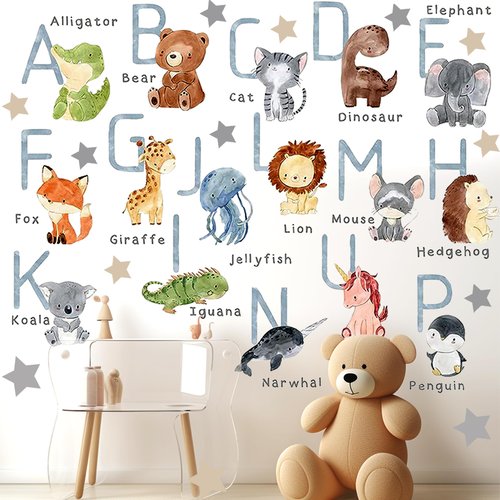 ABC Alphabet Wall Decals for Kids – Animal Letters Educational Wall Stickers for Nursery, Playroom, or Classroom – Fun ABC Wall Art for Toddlers and Children’s Room Decor