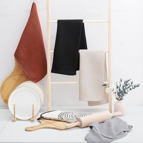 Homaxy 100% Cotton Waffle Weave Dish Towels - Ultra Soft & Absorbent, Quick Drying | 13 x 28 Inches, 8-Pack, Rust