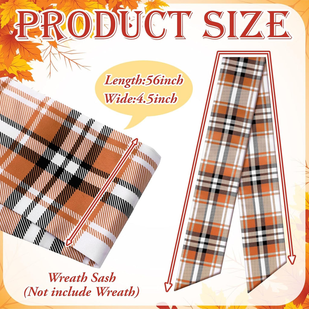 VitalCozy Fall Plaid Wreath Sash - Satin Ribbon for Monogrammed Embroidery | Indoor/Outdoor Decor