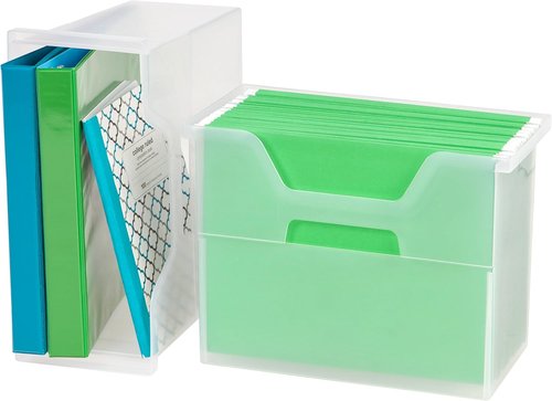 IRIS USA Medium Portable Desktop File Box - Open Lid Design with Side Handles | 6 Pack for Letter Size Documents, Clear