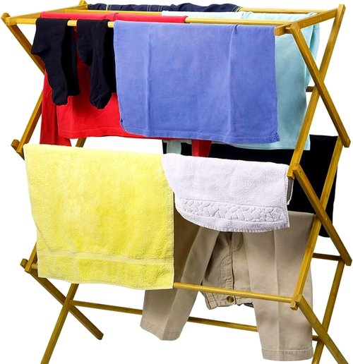 HOME IT Wooden Clothes Drying Rack - Collapsible Bamboo Laundry Rack for Efficient Drying | Heavy Duty Design